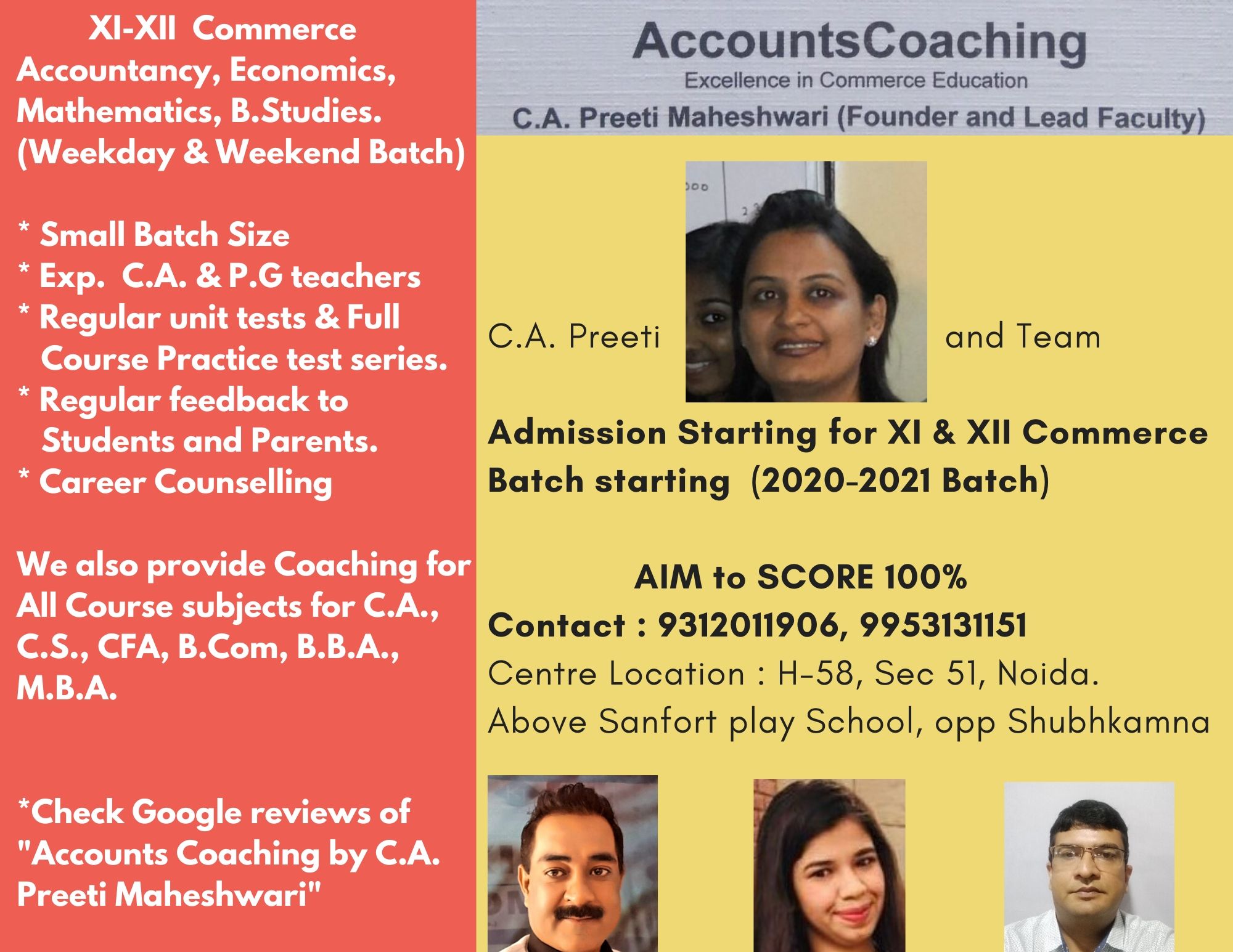 XI-XII Accounts Coaching, XI-XII Economics Coaching, XI-XII Mathematics Coaching